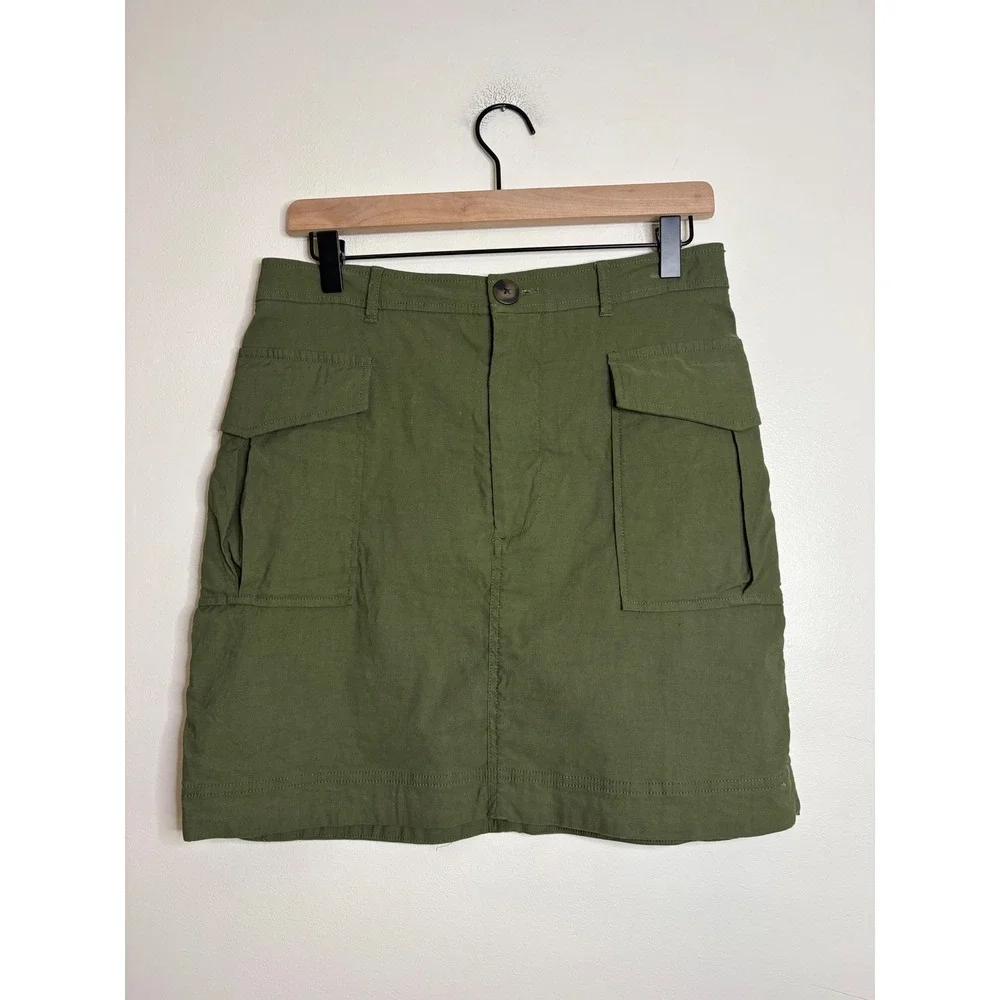 Maeve Anthropologie Olive Green Cargo Mini Skirt Linen Blend Utility Size Medium